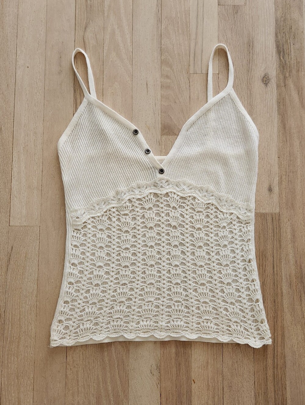 ONLY Ivory Crochet Lace Tank Top Camisole Y2K Going Out Top Cami Sheer Size M